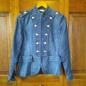 Axcess Liz Claiborne 100% Cotton Dark Wash Military Style Denim Jacket Size 6